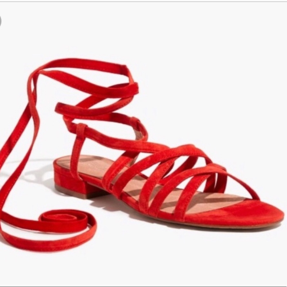 Madewell Holly Ankle Wrap Red Suede Sandal